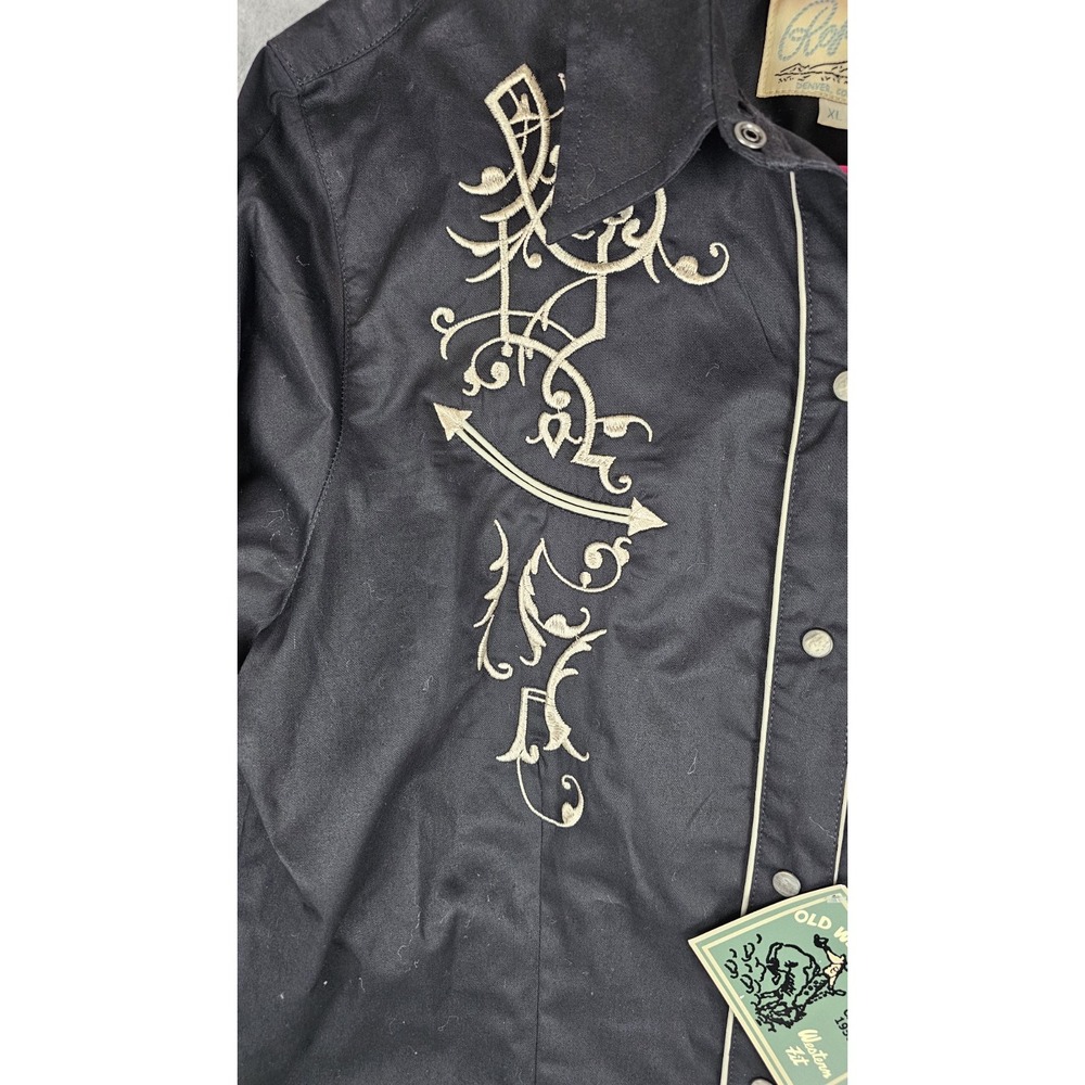 Roper VTG Western Women's XL Black Shirt Beige Embroidered Pearl Snap Cowgirl - Picture 7 of 16